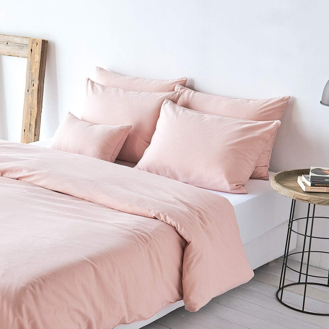 Traumschlaf Uni Baumwolle-Leinen Bettwäsche Rose, 1 Bettbezug 135 x 200 cm + 1 Kissenbezug 80 x 80 c