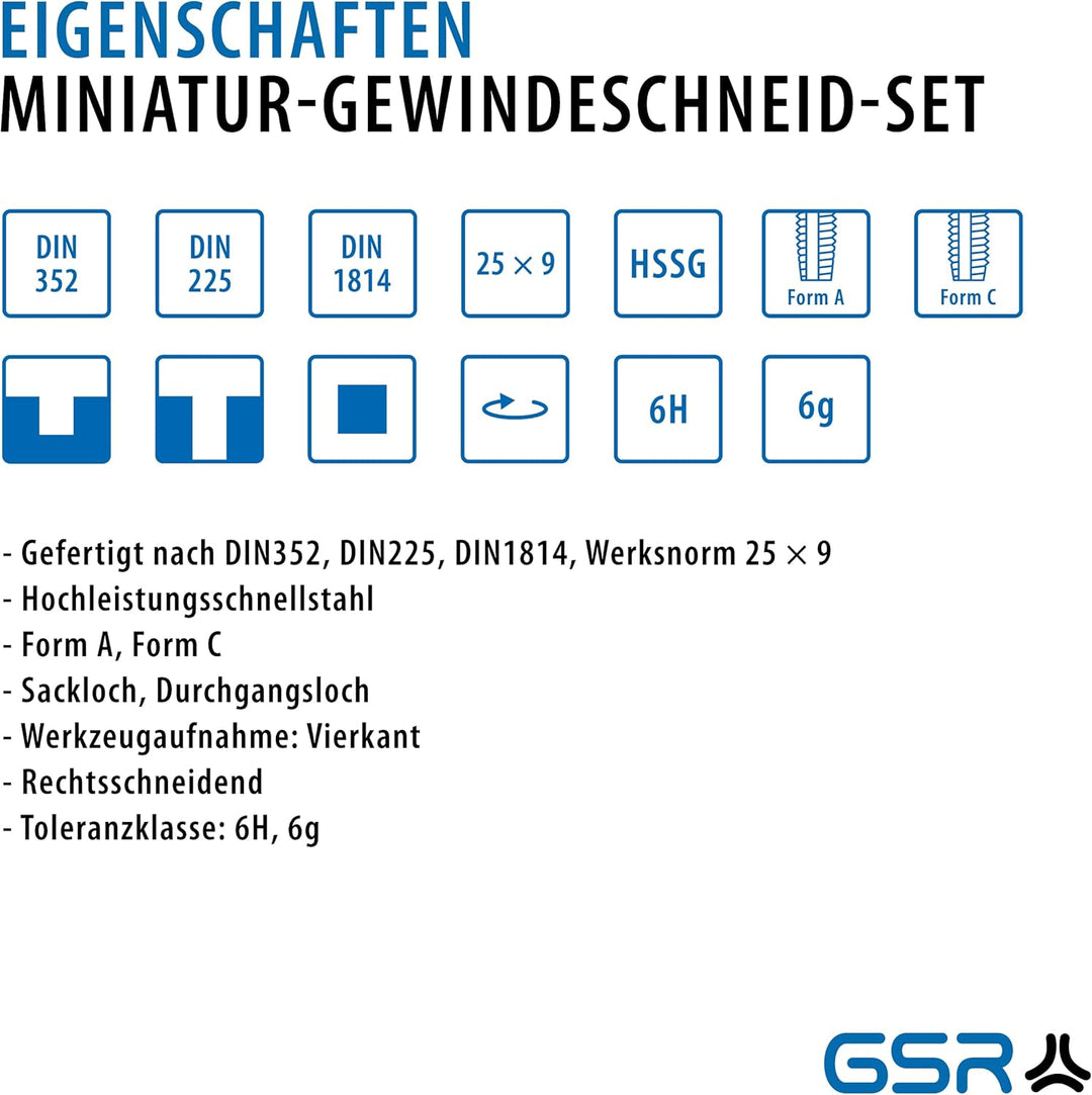 GSR PROFI Miniatur-Gewindeschneidsatz, 30-teilig, metrisch, Geschwindeschneider Set HSS-G, M1-M2,5 G