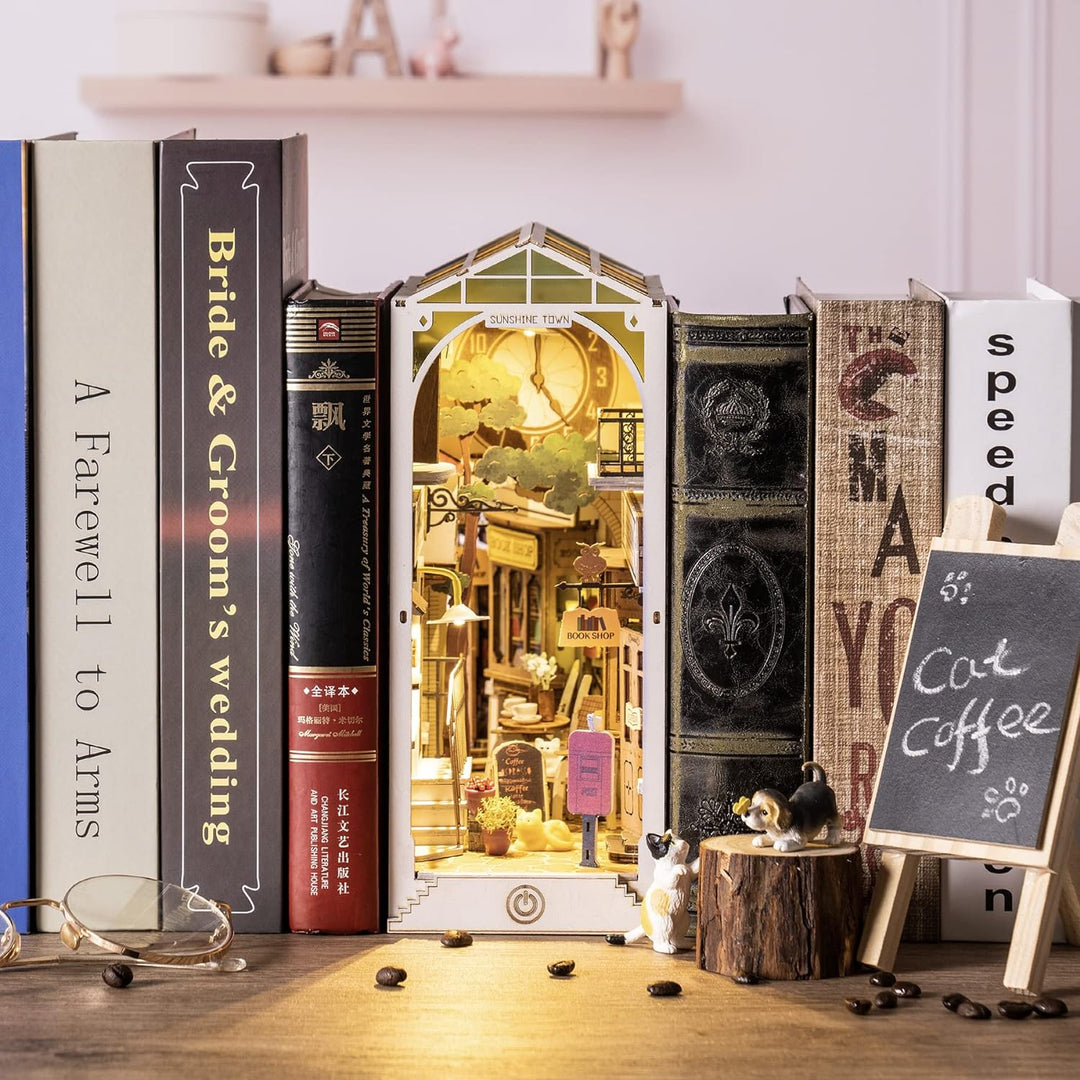 Rolife DIY Book Nook Kits Modell Holzbausatz,Bookshelf Insert Diorama Bookends, Booknook Bücherregal