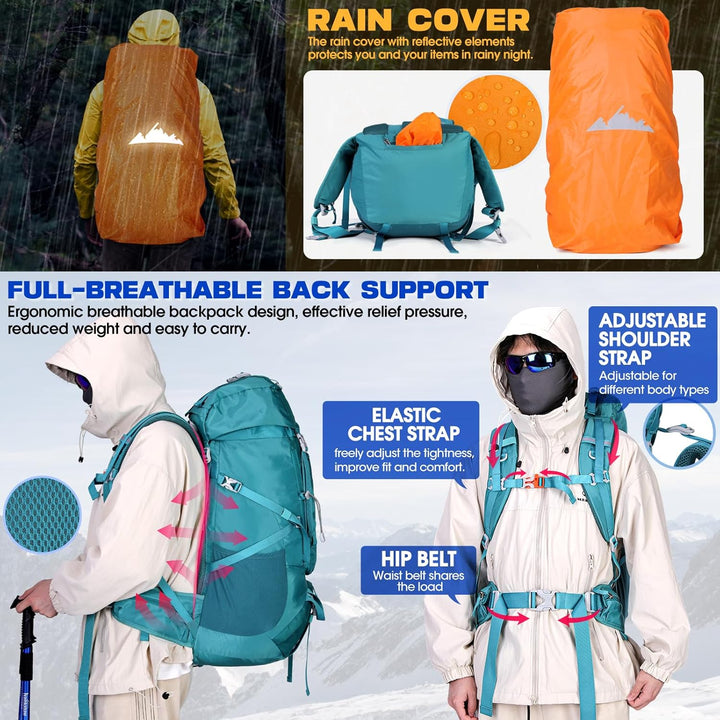 IGOLUMON Trekkingrucksack 60L Wanderrucksack Herren Damen Reiserucksack Grosser Rucksack mit Regenhü