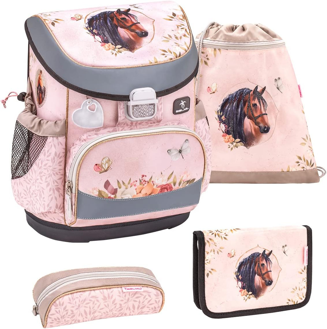 Belmil ergonomischer Schulranzen Set 4 -teilig für Mädchen 1, 2 Klasse Grundschule/Super Leicht 800-