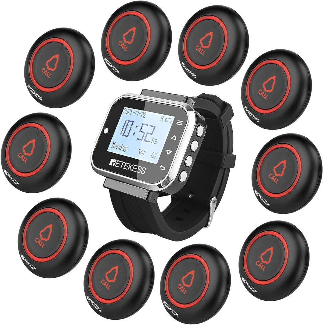 Retekess TD110 Restaurant Pager, Drahtloses Anrufsystem, 8 Sprachen, 300mAh Akku, 72h Standby Zeit,
