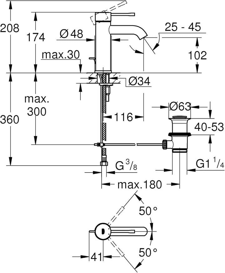 GROHE Essence | Badarmaturen - Einhand-Wannenbatterie, DN 15 | chrom | 33628001 & Essence | Badarmat
