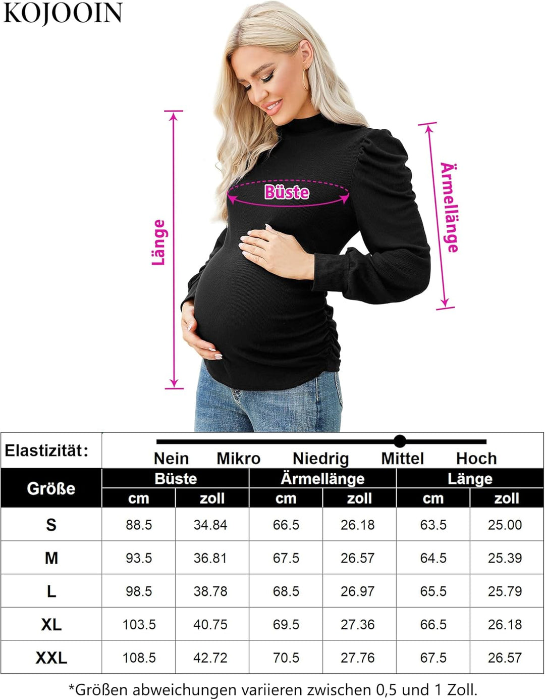 KOJOOIN Damen Umstandsshirt mit Streifen Kurzarm Umstandsbluse Rollkragen Umstandsmode mit Seite Ger