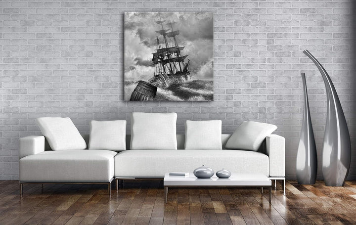deyoli Schiff bei stürmischen Wetter in Seenot Format: 70x70 Effekt: Schwarz&Weiss als Leinwandbild,