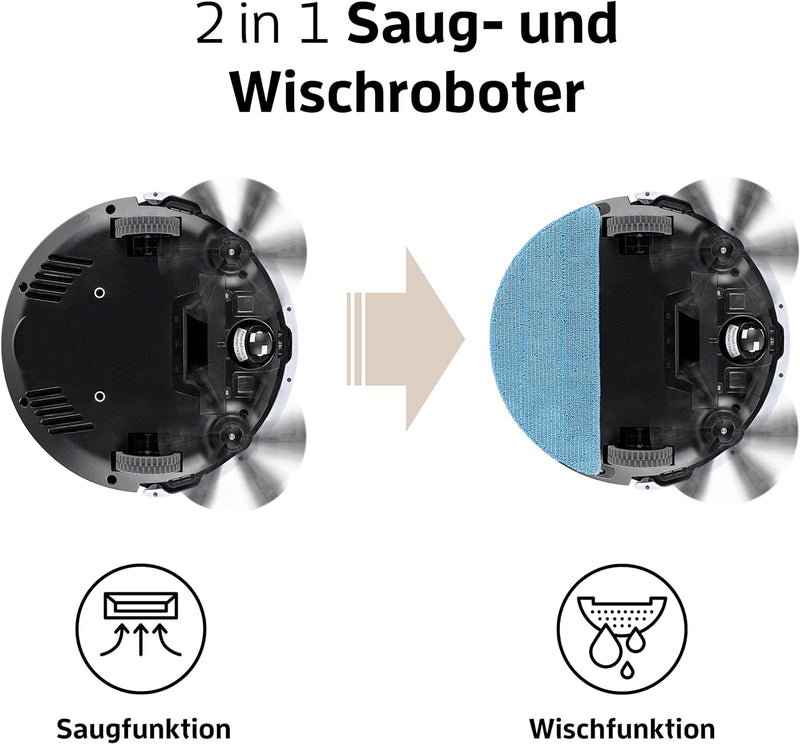 ZACO V5sPro Saugroboter mit Wischfunktion, automatischer Staubsauger Roboter, 2in1 nass Wischen bis
