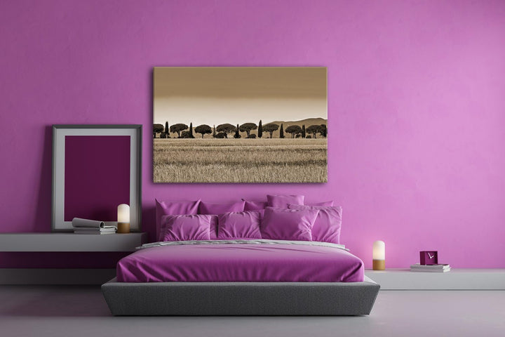 deyoli Toskana Landschaft mit Zypressen und Pinien Format: 100x70 Effekt: Sepia als Leinwandbild, Mo