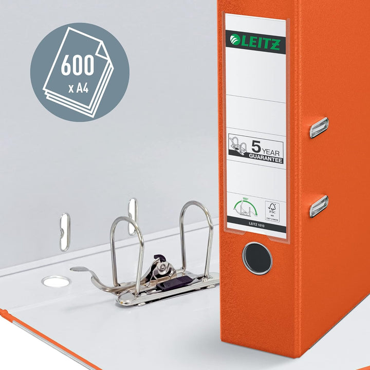 Leitz Qualitäts-Ordner 180° Plastik, 20er Pack, A4, Orange, 8,2 cm Rückenbreite, PP-laminierter Einb