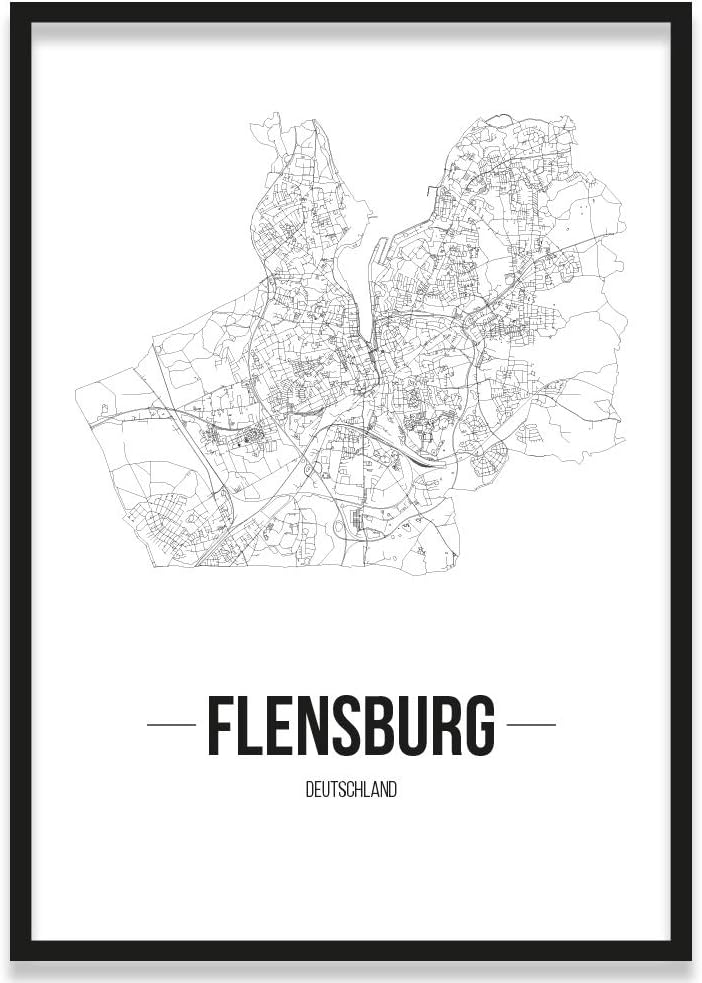 JUNIWORDS Stadtposter, Flensburg, Wähle eine Grösse, 40 x 60 cm, Poster mit Rahmen, Schrift B, Weiss