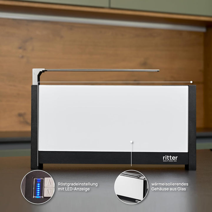ritter Toaster volcano 5, weiss, Langschlitztoaster mit eleganten Glasfronten, made in Germany Weiss