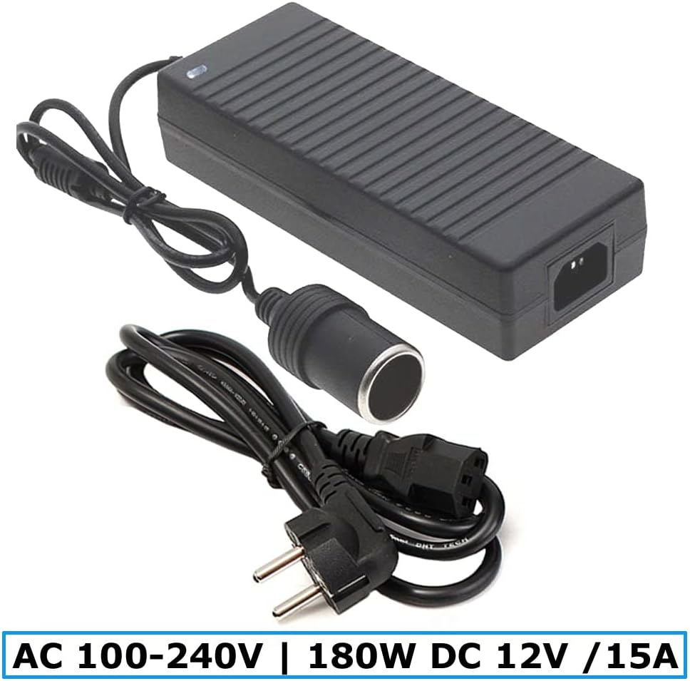 O49CS KFZ Spannungswandler Netzadapter Ladegerät 230V AC auf 12V/15A DC (max.180W) Zigarettenanzünde