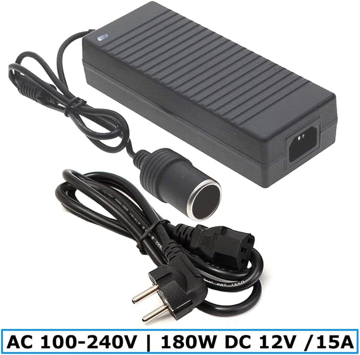 O49CS KFZ Spannungswandler Netzadapter Ladegerät 230V AC auf 12V/15A DC (max.180W) Zigarettenanzünde