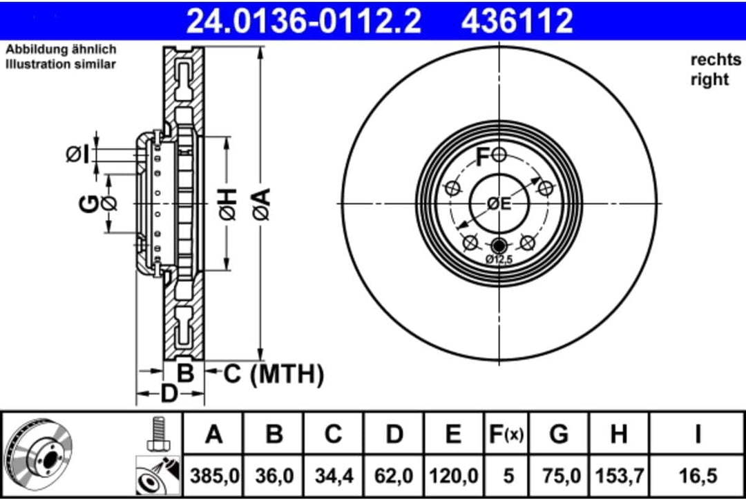 ATE 24.0136-0112.2 Bremsscheibe - (1 Stück)