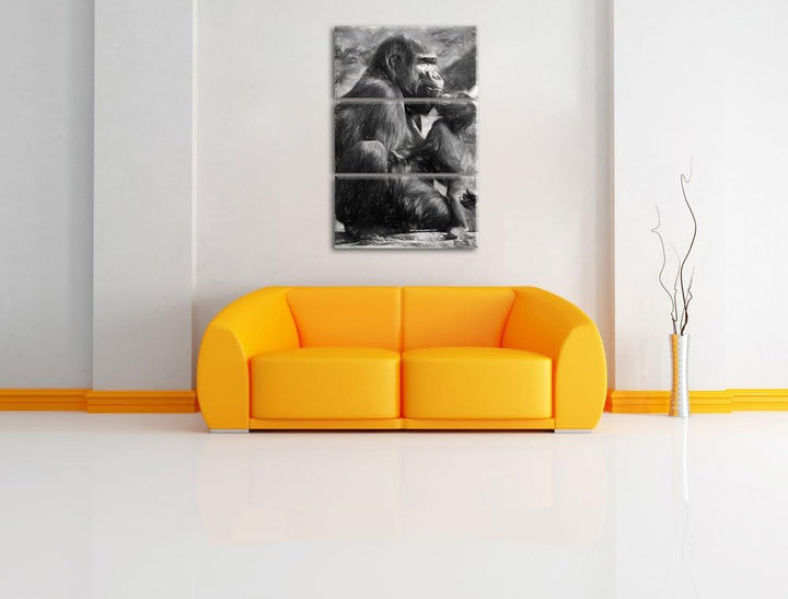 Gorilla-Baby küsst seine Mutter NewArt 3-Teiler Leinwandbild 120x80 Bild auf Leinwand, XXL riesige B