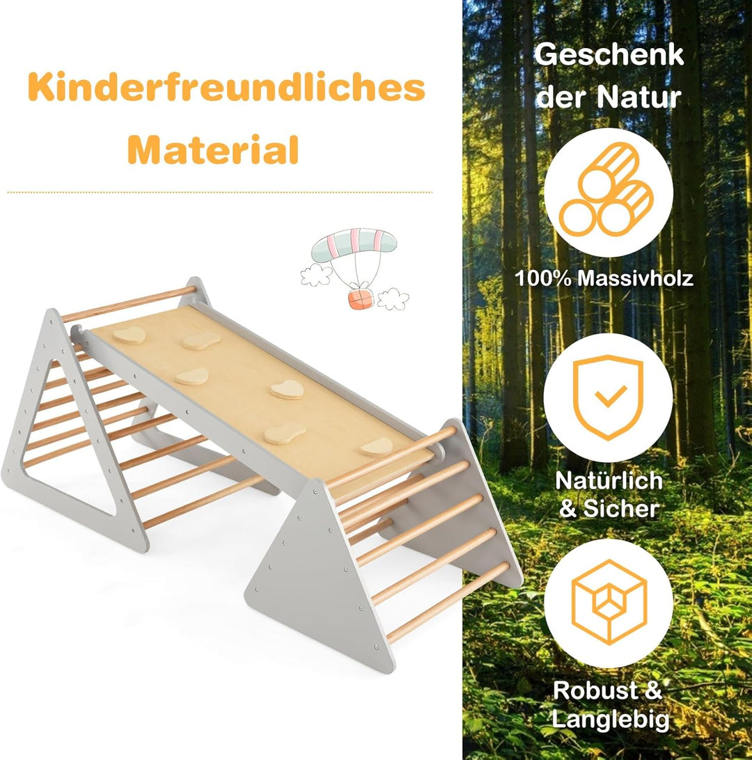 COSTWAY Klettergerüst Indoor, inkl. 2 Kletterdreieck & Kletterleiter, Indoor Spielgeräte Holz, Spros