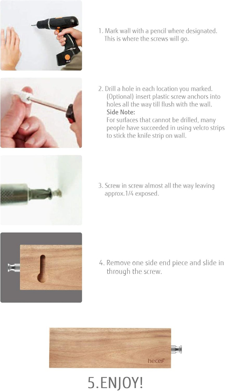 hecef 6 Zoll Magnetikwerkzeughalter, Akazienholzmagnetikmesserbar, Küchenwerkzeug speichern, verschi