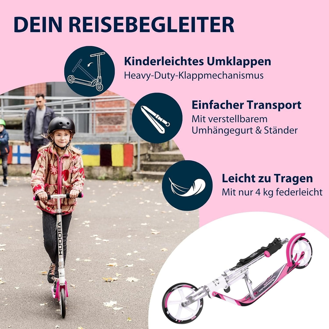 HUDORA BigWheel 205 Scooter - Stabiler Aluminium-Roller - Höhenjustierbarer & zusammenklappbarer Cit