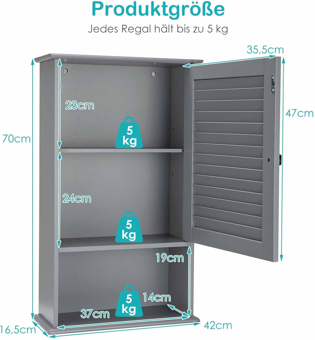 COSTWAY Hängeschrank, Badezimmerschrank hängend, Wandschrank Badschrank mit verstellbarem Einlegebod