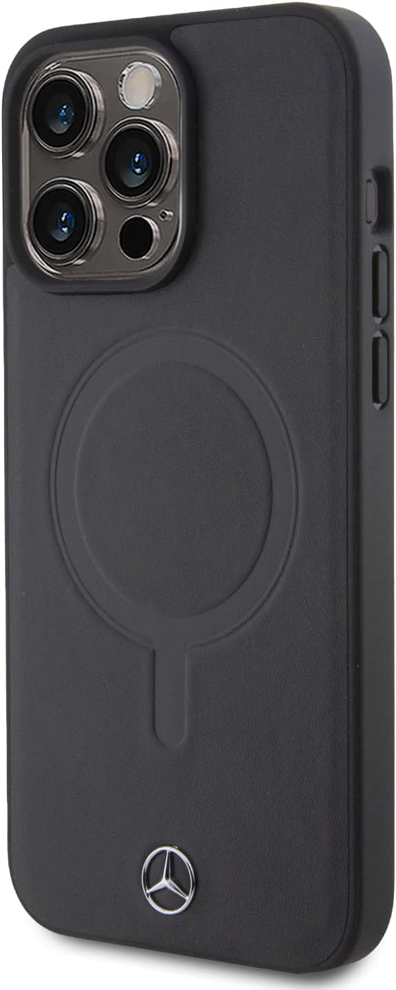 CG MOBILE Mercedes-Benz Handyhülle kompatibel mit Magsafe und iPhone 15 Pro Max in Schwarz, Echtlede