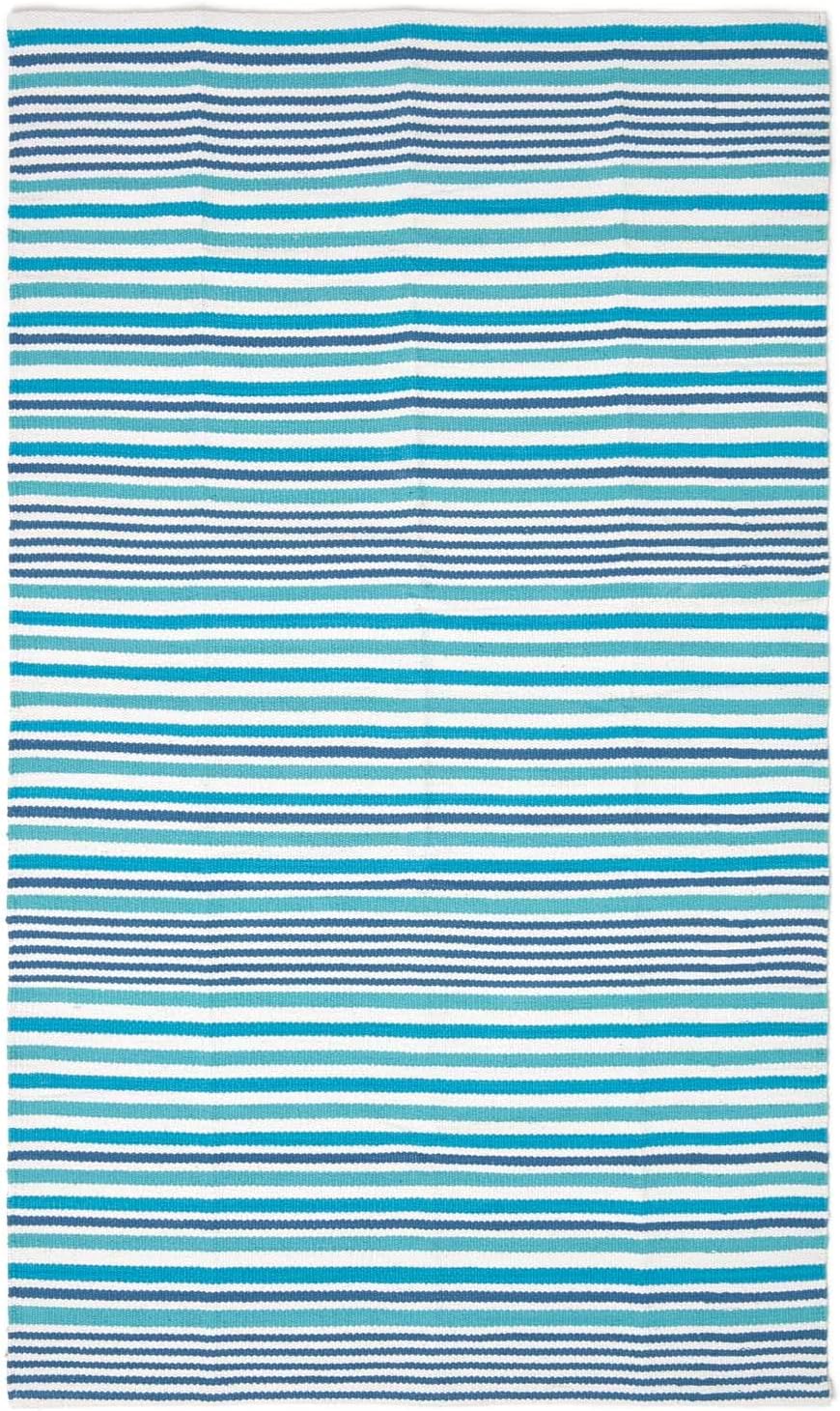 Homescapes blau gestreifter Teppich/Bettvorleger 90 x 150 cm aus 100% Baumwolle, klassischer Streife