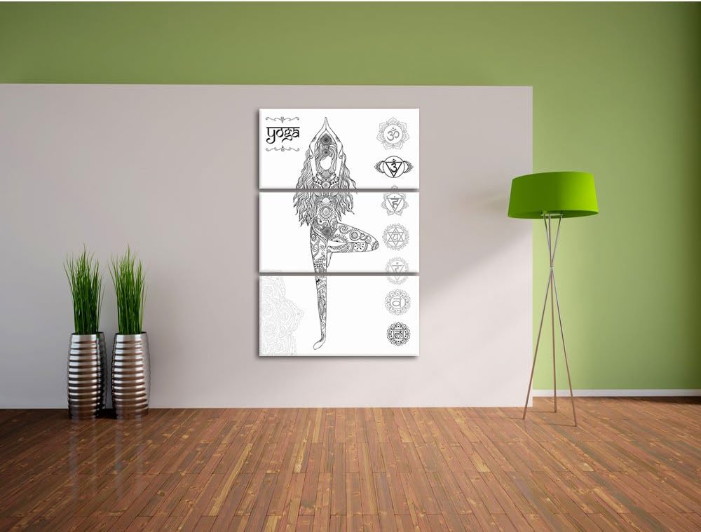 Pixxprint Yogafigur in der Tree Pose als Leinwandbild/Grösse: 3 Teilig (120x80 cm) cm/Wandbild/Kunst