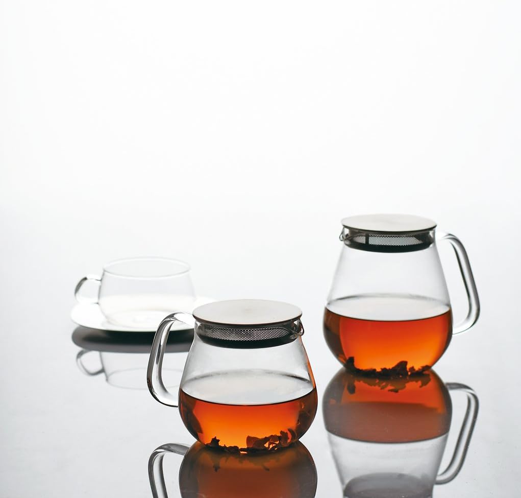 Kinto Unitea One Touch Teekanne aus Edelstahl, 720 ml, hitzebeständige Glas-Teekanne mit Edelstahlsi