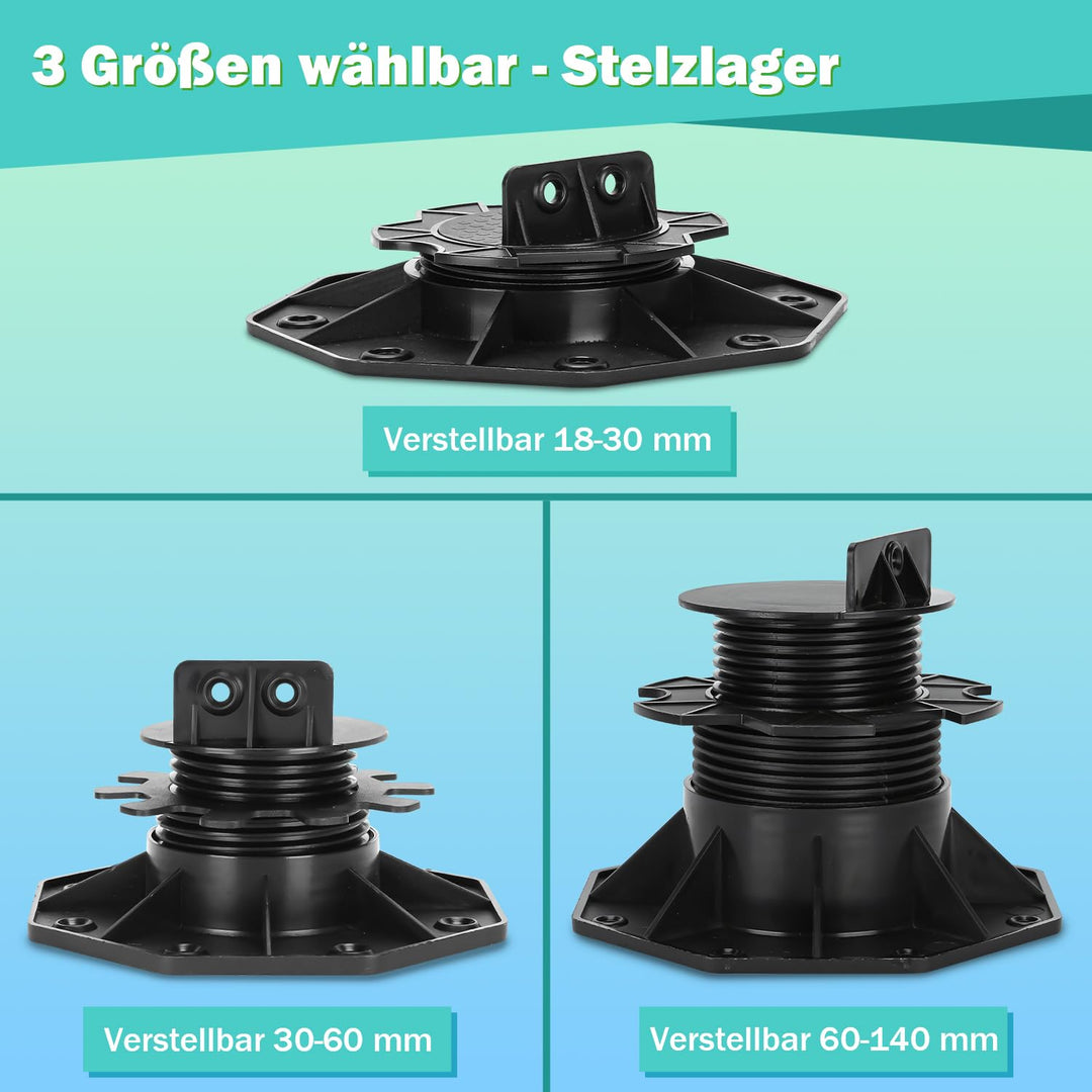Ansobea 20 Stück Stelzlager höhenverstellbar 60-140mm,Tragfähigkeit von 1700kg,sind perfekt für WPC-