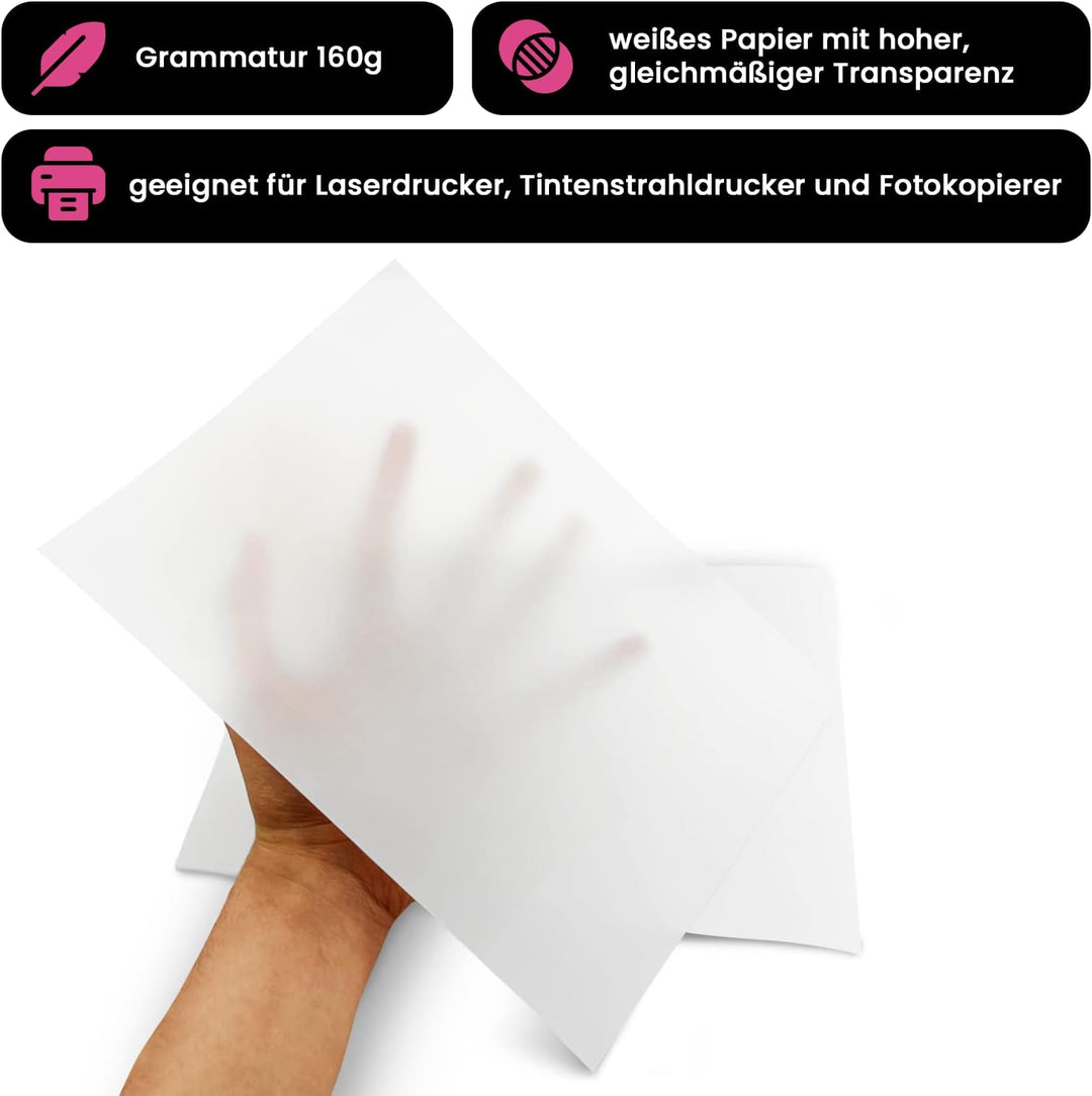 Netuno 50x Weiss Transparentpapier DIN A4 210 x 297 mm 160g Papier durchsichtig bedruckbar transpare