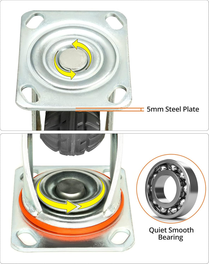 QWORK 4 Stück 150mm schwerlastrollen - bis 250 kg pro rolle - stossdämpfung lenkrollen für möbeltran