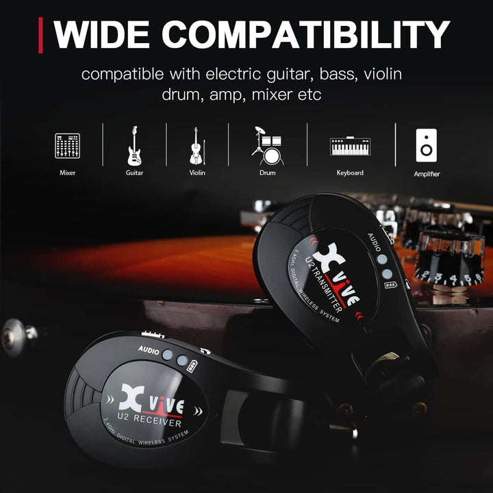 Xvive U2 Drahtloses Gitarren system 2,4 GHz Wireless Gitarren Sender Empfänger für E-Gitarre, Bass,