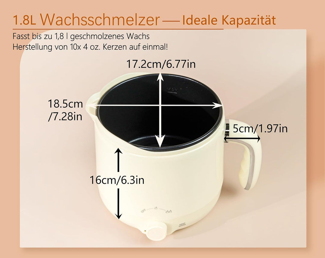 JULWHISPER Wachsschmelzer für die Kerzenherstellung 1,8L/60oz Wachsschmelzer mit Ausgiessvorrichtung