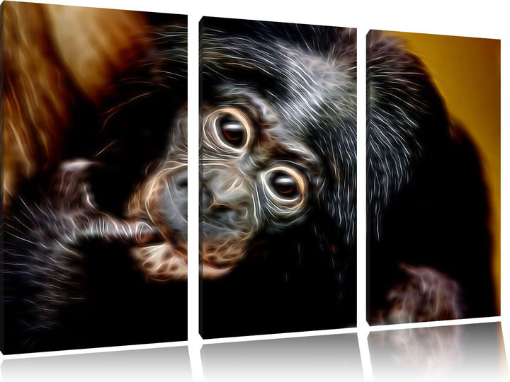 Dark süsses Orang-Utan-Junges Spezial 3-Teiler Leinwandbild 120x80 Bild auf Leinwand, XXL riesige Bi