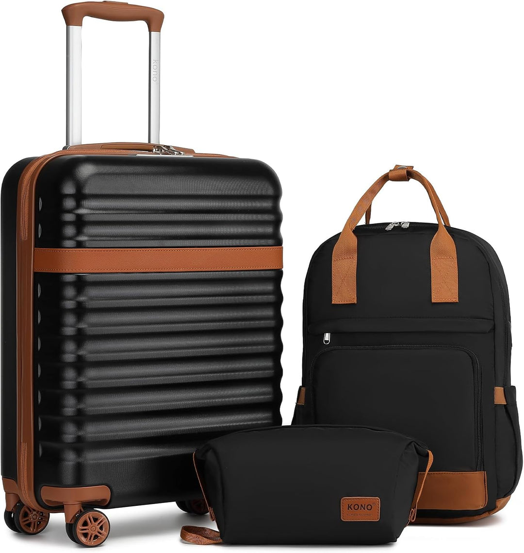 KONO Koffer Trolley Handgepäck Koffer Reisekoffer von ABS+PC Hartschalenkoffer mit 4 Rollen TSA Schl
