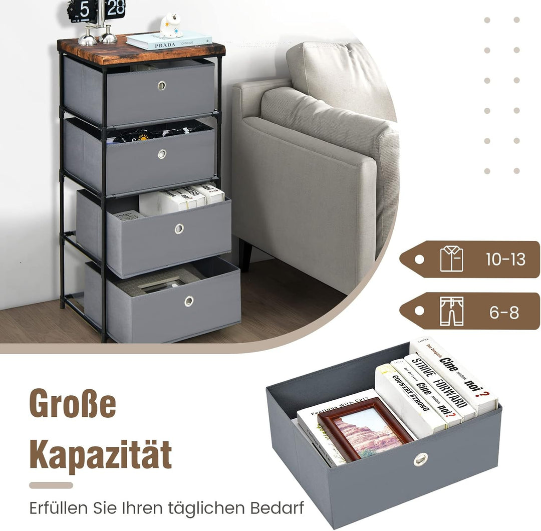 COSTWAY Nachttisch mit Stoffschubladen, Beistelltisch mit Metallrahmen, Aufbewahrungsschrank Stoffko
