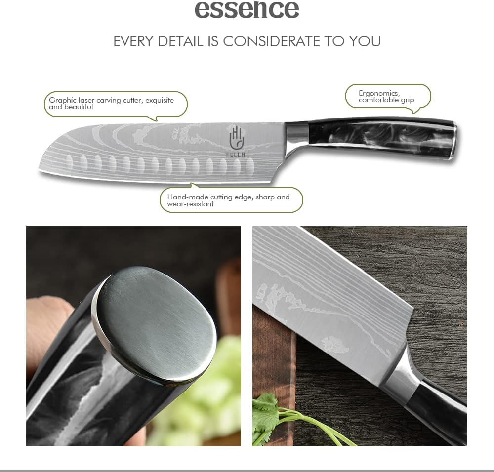 FULLHI Messer Set, 14pcs japanisches Messer Set, Mehrfarbige Premium deutsche Edelstahl Küchenmesser