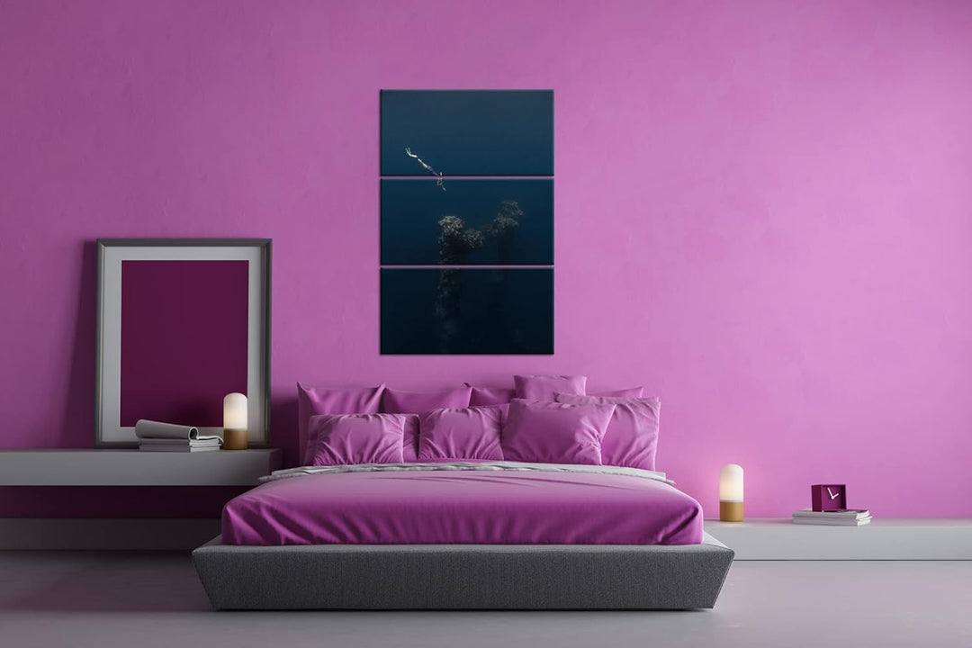 deyoli tiefer Tauchgang zum Meeresgrund Format: 3Teilig als Leinwandbild, Motiv fertig gerahmt auf E