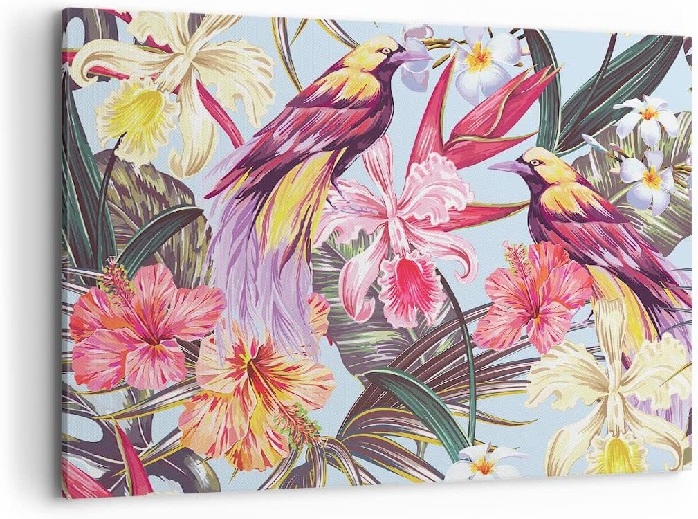 Bilder auf Leinwand 100x70cm Leinwandbild mit Rahmen Blume Vogel Sommer Gross Wanddeko Bild Schlafzi