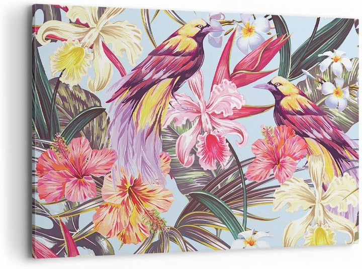 Bilder auf Leinwand 100x70cm Leinwandbild mit Rahmen Blume Vogel Sommer Gross Wanddeko Bild Schlafzi