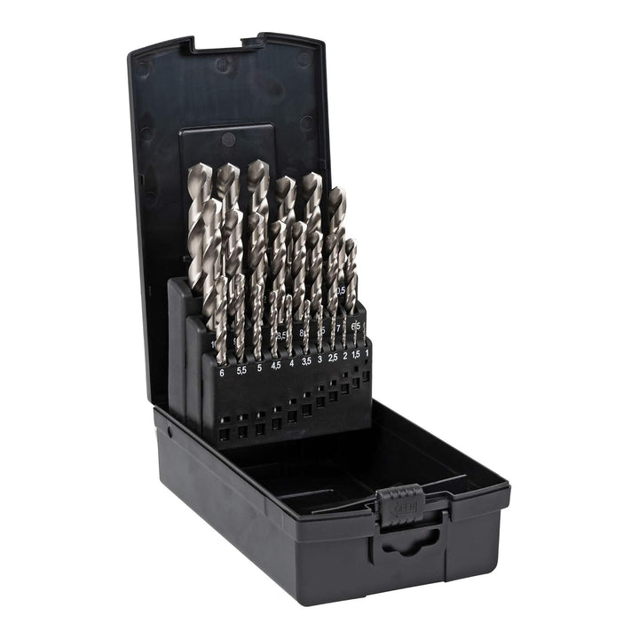 STIER Spiralbohrer Set HSS-G, 25-teilig, Metallbohrer Satz, Stahlbohrer Satz, geschliffen, zylinderi