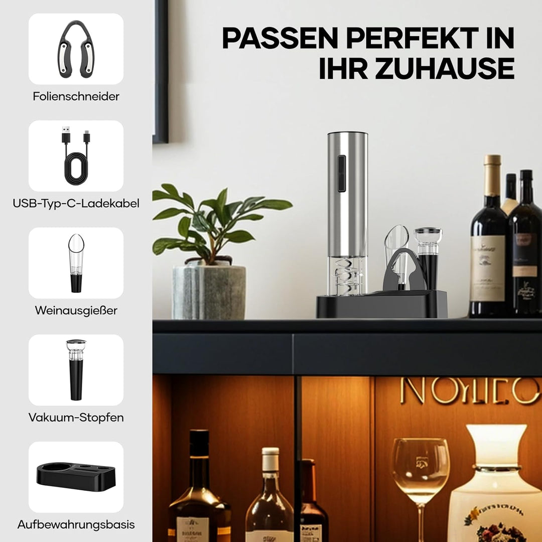 Crenova 4-in-1 Elektronischer Weinöffner, wieder aufladbarer automatischer Korkenzieher Weinflaschen
