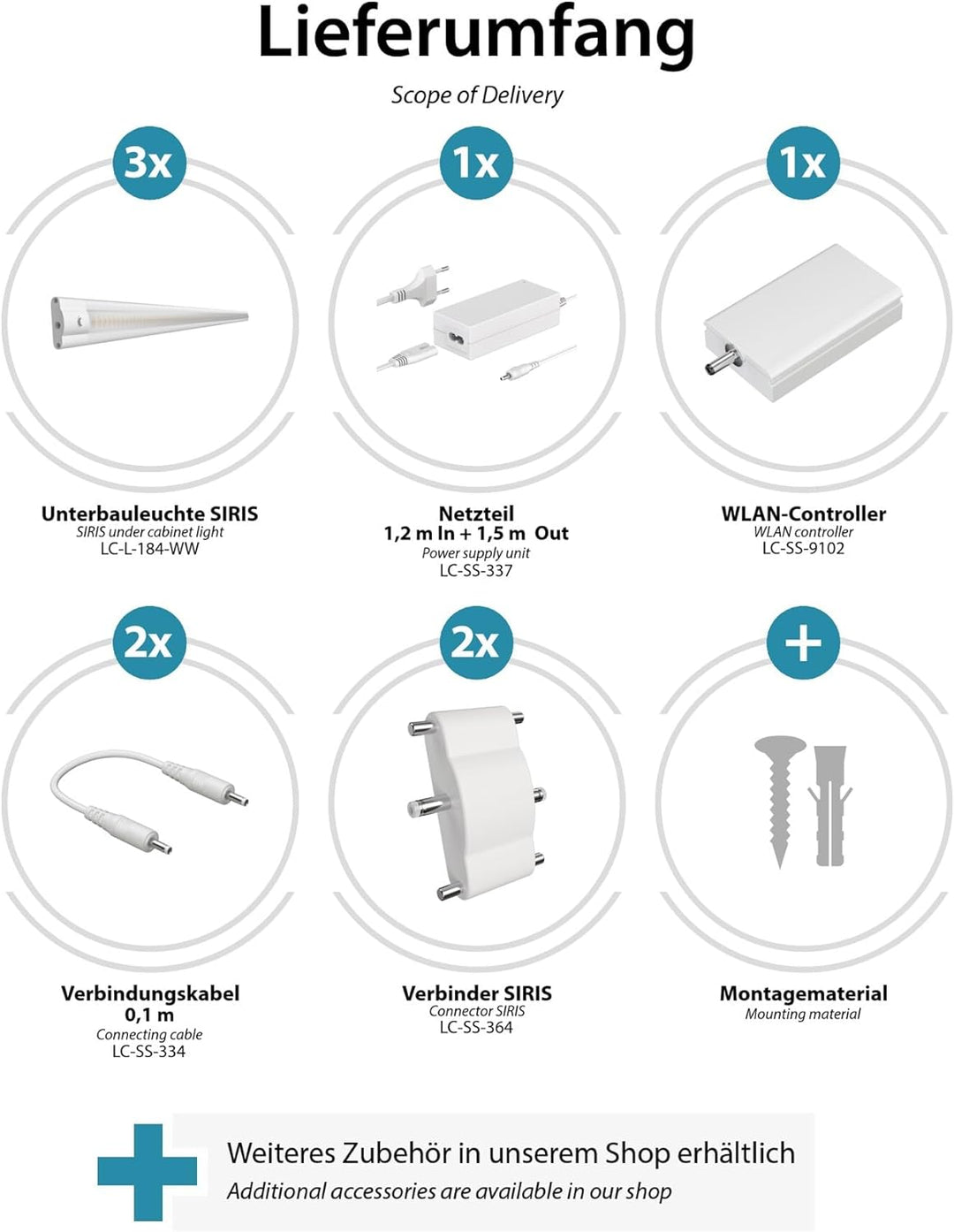 ledscom.de Smarte LED Unterbau-Leuchte SIRIS weiss matt, mit WLAN-Controller, flach, Smart-Home, Ale