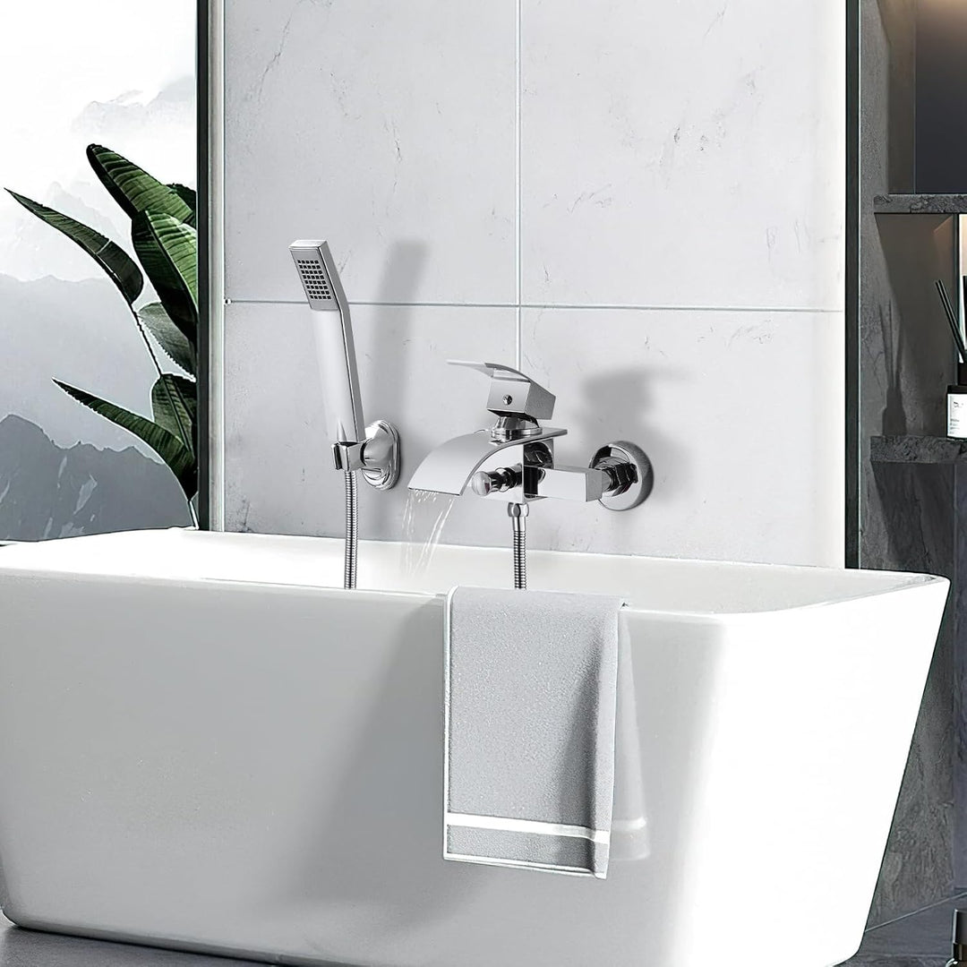 BONADE Badewannenarmatur mit Handbrause, Wannenarmatur mit Brause mit Wasserfall Auslauf, Mischbatte