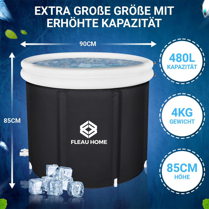 Fleau Home Eisbad XXL PRO - Sitzbad mit Deckel & Pumpe - Einzigartiges Isoliermodell - Doppelsitzkis