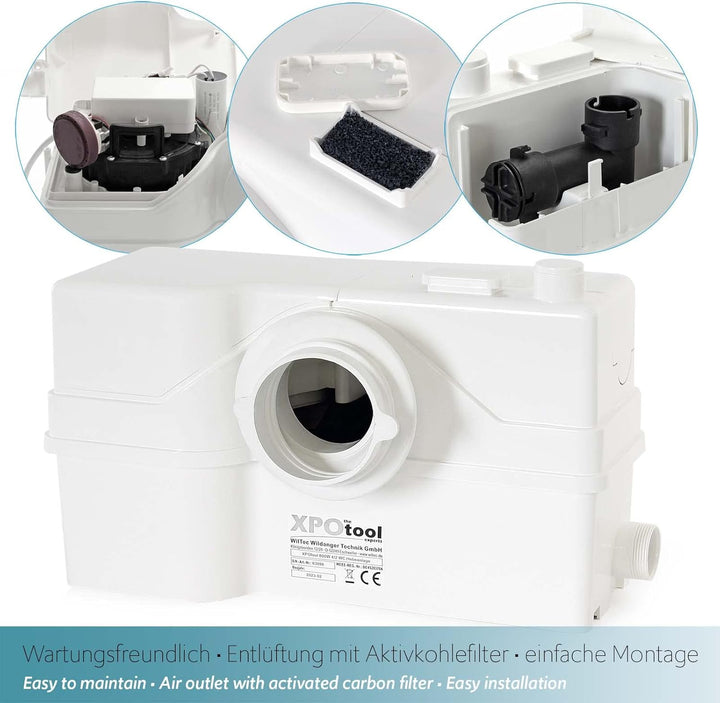 XPOtool 800W 4/2 WC Hebeanlage mit Zerkleinerer für Abwasser/Fäkalien, Schmutzwasserpumpe für WC