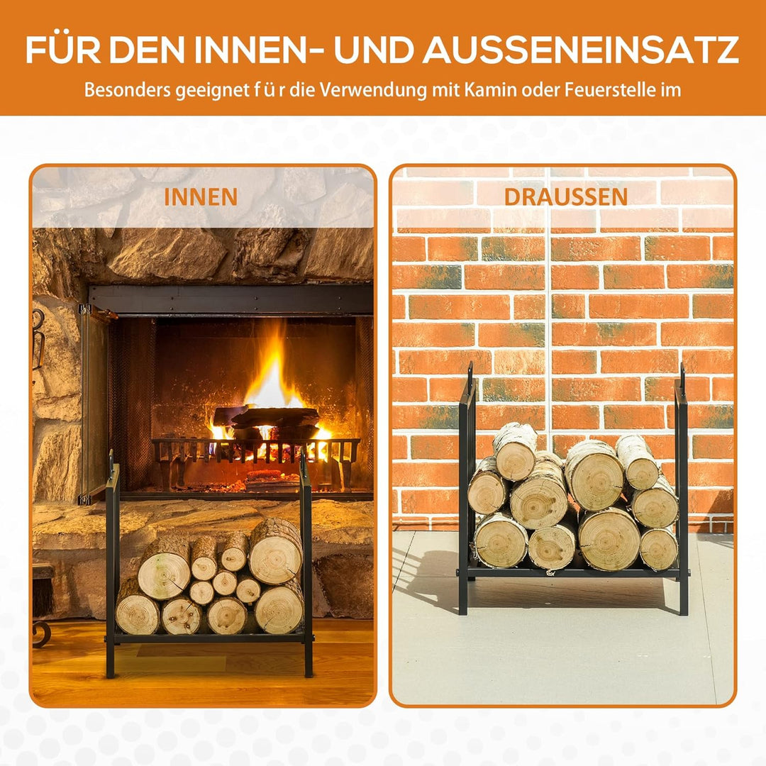 Outsunny Kaminholzregal Kaminholzständer mit Zwei Griffen Kaminbesteck 50 kg belastbar Feuerholzabla