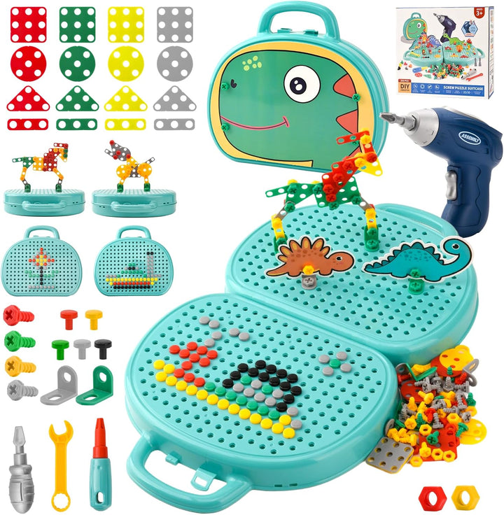 DAOUZL Montessori Spielzeugkiste mit Bohrmaschine, Magische Montessori-Spielzeugkiste, Mosaik Puzzle