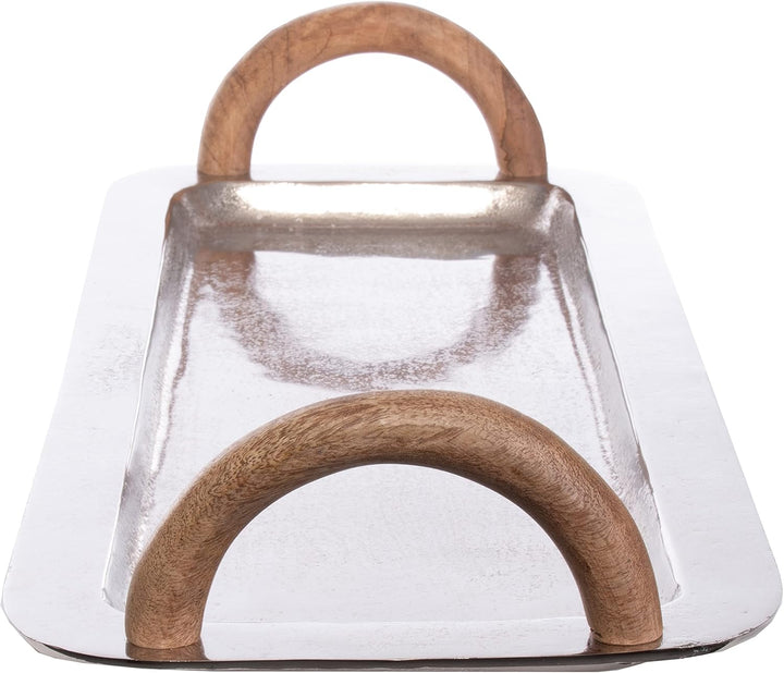 Brandsseller Serviertablett mit Holzgriffen ca. 55 x 23 cm Servierplatte Rechteckig Aluminium-Holz D