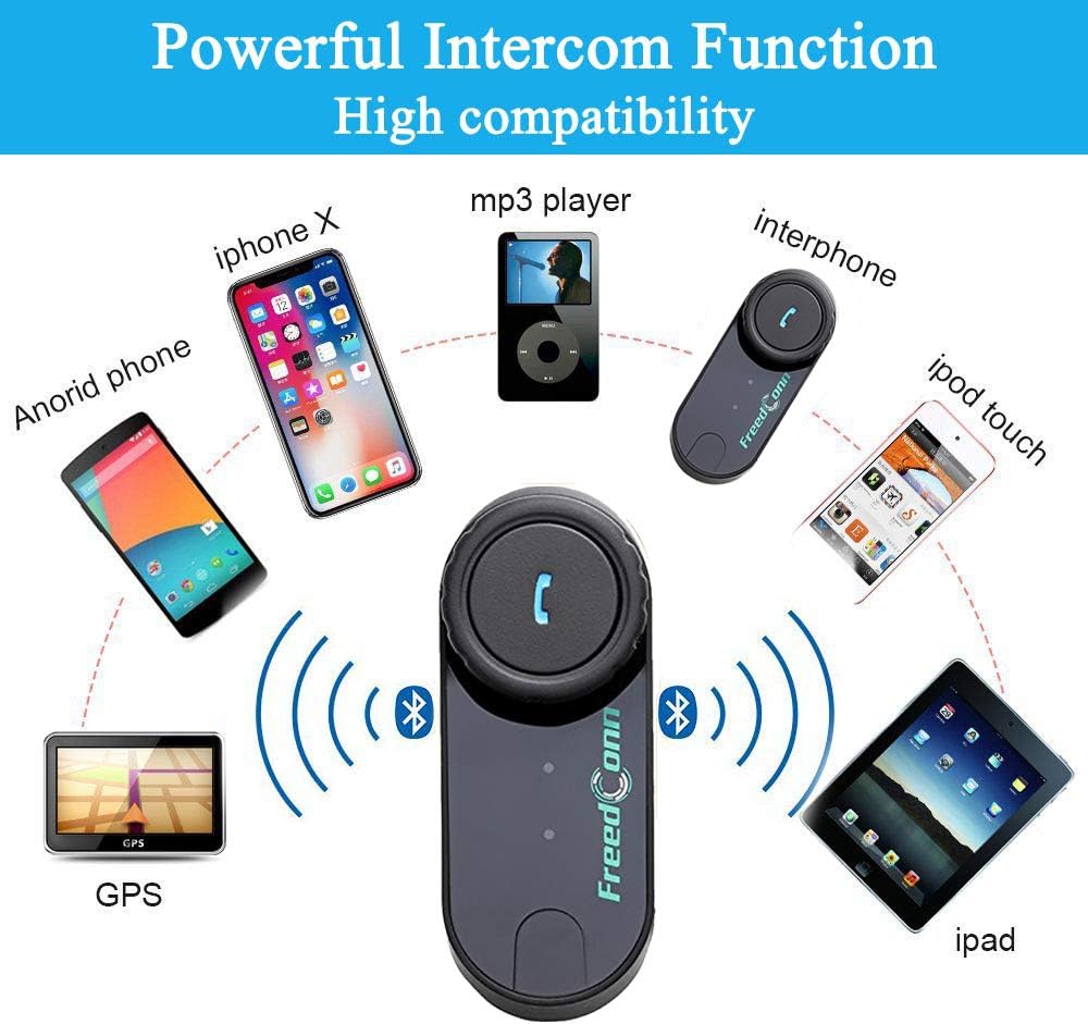 FreedConn Motorrad Kommunikation System, Helm Bluetooth Intercom,Helm Headset(800m Reichweite,Damit