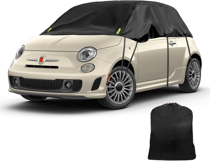 Schwarzes Halbgarage für 2007-2023 F-iat 500, Massgeschneidertes Autogarage Softtop Halbabdeckung vo