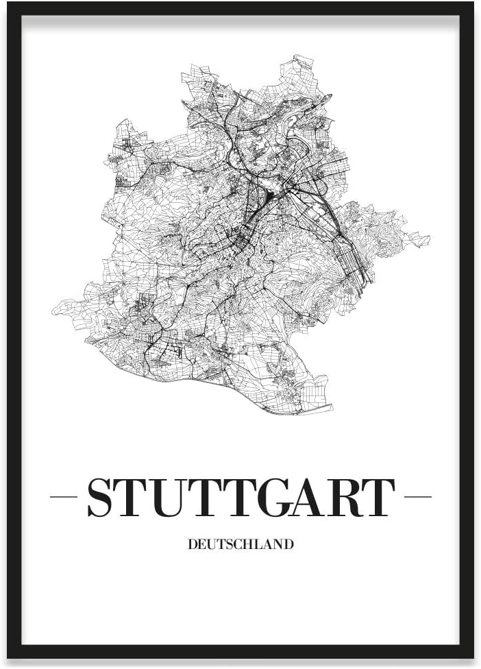 JUNIWORDS Stadtposter, Stuttgart, Wähle eine Grösse, 30 x 40 cm, Poster mit Rahmen, Schrift A, Weiss